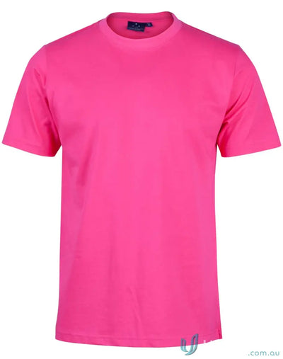 Bright pink MOQ100 Printed Youth Tee made from soft combed cotton, perfect for uniforms and workwear