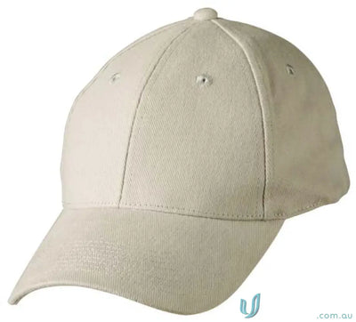 Beige baseball cap made of heavy brushed cotton with embroidered MOQ1000 logo