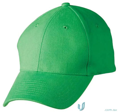 Green baseball cap in MOQ1000 Embroidered Caps made from heavy brushed cotton, price includes embroidery
