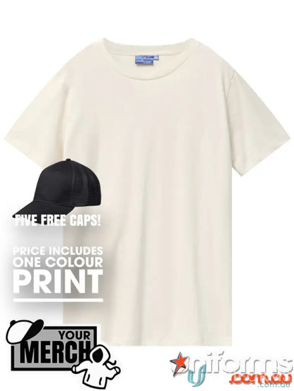 Plain cream-colored t-shirt ideal for uniforms or workwear in the MOQ1000 Printed ADULT Tee