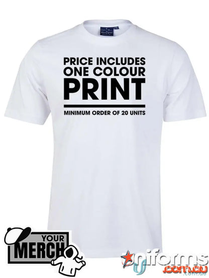 White T-shirt from MOQ1000 Printed ADULT Tee perfect for work uniforms or casual uniforms