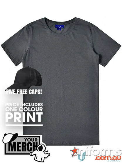 Gray MOQ25 Printed ADULT Tee with free cap, perfect for workwear and uniforms