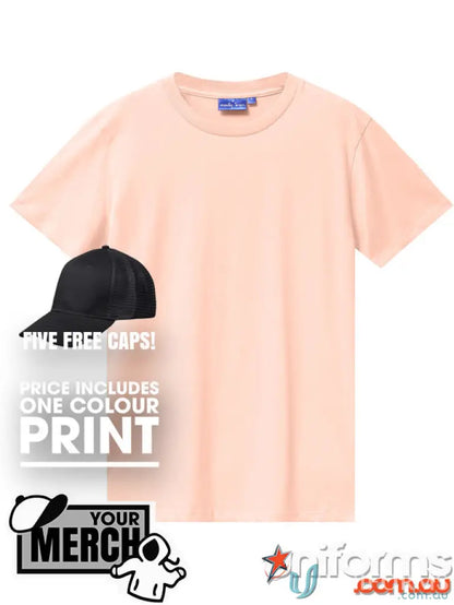 Peach-colored T-shirt from MOQ25 Printed ADULT Tee, perfect for uniforms or workwear