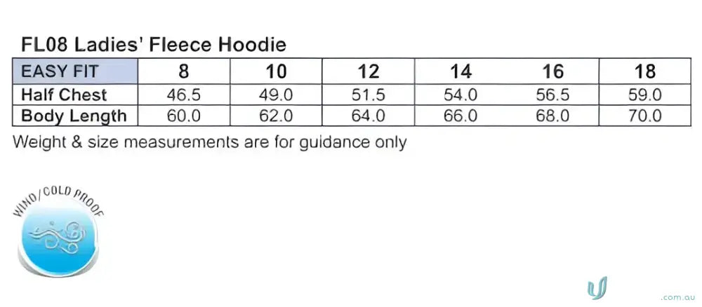 Ladies fleece hoodie size chart for MOQ25 Printed LADIES Hoodie workwear uniforms