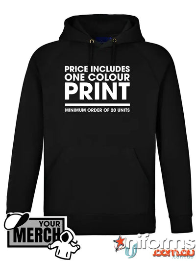 Black hooded sweatshirt from MOQ25 Printed YOUTH Hoodie, perfect for casual wear or work uniforms