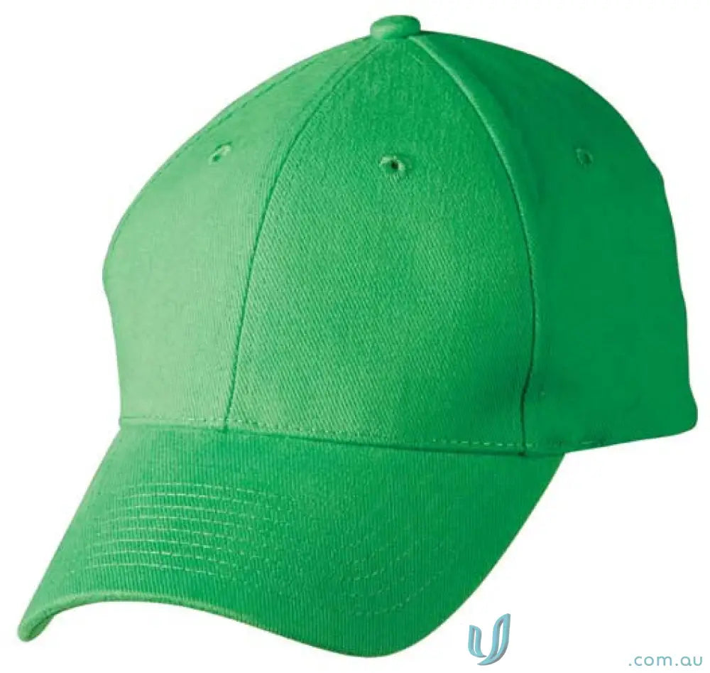 Green baseball cap made of heavy brushed cotton with embroidery, affordable price includes embroidery