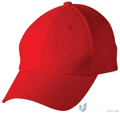 Red baseball cap made of heavy brushed cotton, price includes embroidery for MOQ250