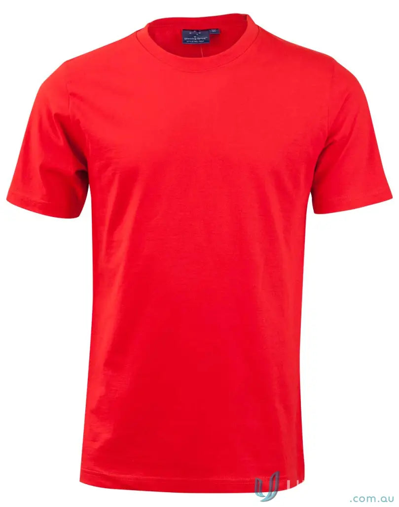 Red short-sleeved T-shirt made of combed cotton from MOQ250 Printed YOUTH Tee, perfect for uniforms or workwear
