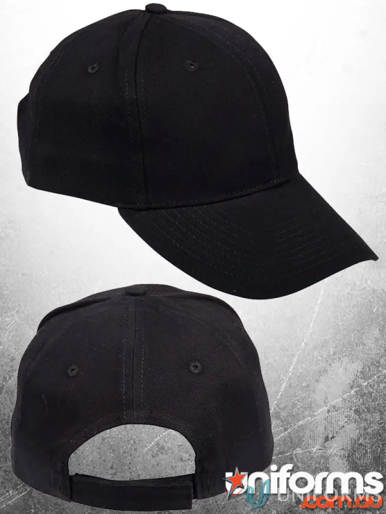 Black baseball cap in MOQ50 Embroidered Caps, made of heavy brushed cotton, embroidery included