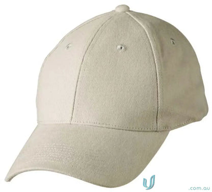 Beige baseball cap from MOQ500 includes embroidery, made of heavy brushed cotton