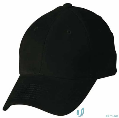 Black baseball cap from MOQ500 embroidered caps made of heavy brushed cotton