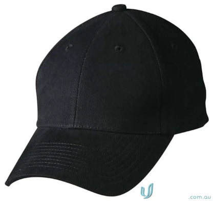 Black baseball cap from MOQ500 with embroidery, made of heavy brushed cotton