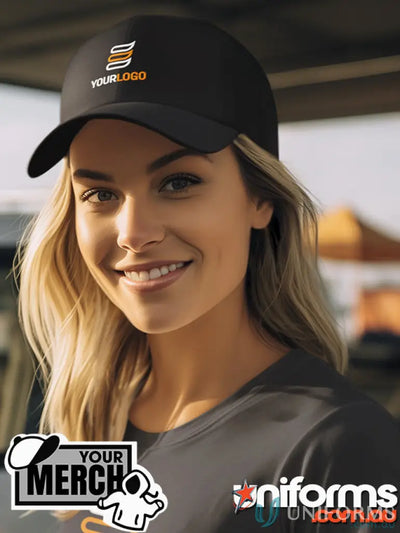 Black baseball cap from MOQ500 with embroidery, made of heavy brushed cotton