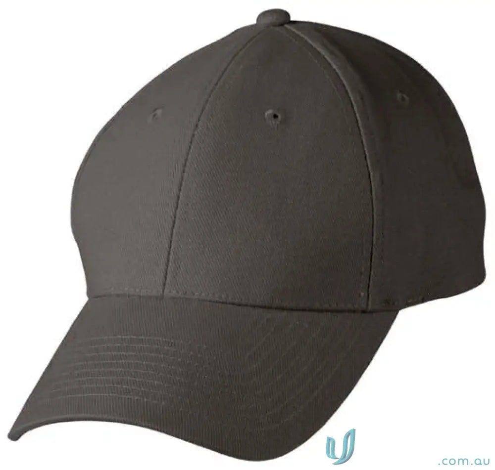 Gray baseball cap in MOQ500 Embroidered Caps, heavy brushed cotton, price includes embroidery