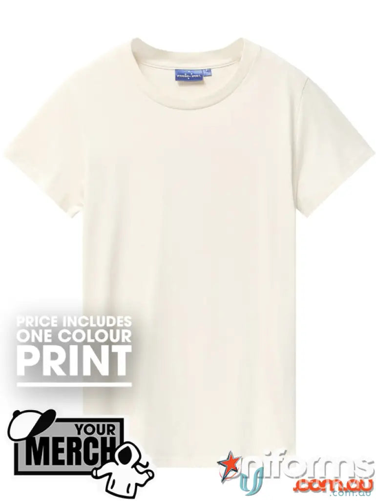 Plain white T-shirt from MOQ500 Printed Ladies Tee, perfect for work uniforms or uniforms