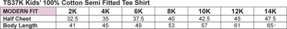 Kids tee shirt size chart for MOQ500 Printed YOUTH Tee made with comfy combed cotton