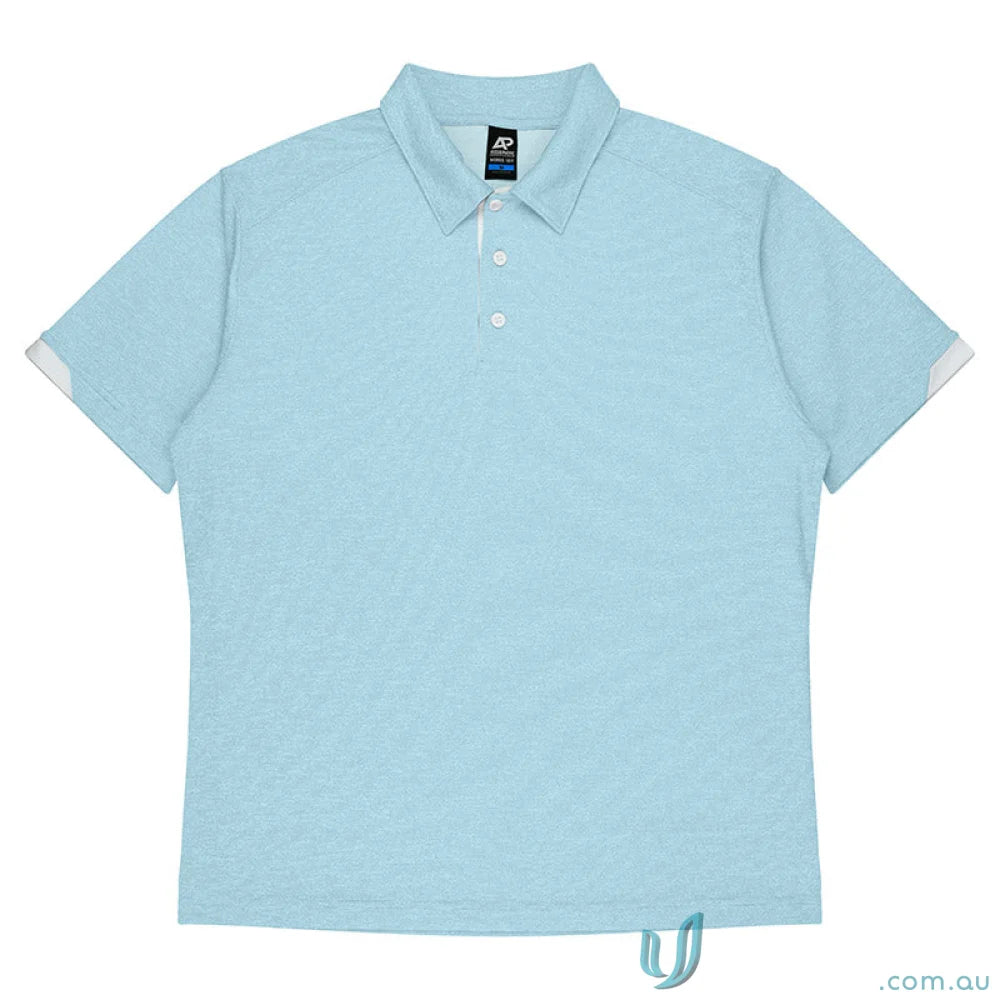 Light blue Morris Mens Polo with subtle pattern, white cuffs, perfect for workwear or uniforms