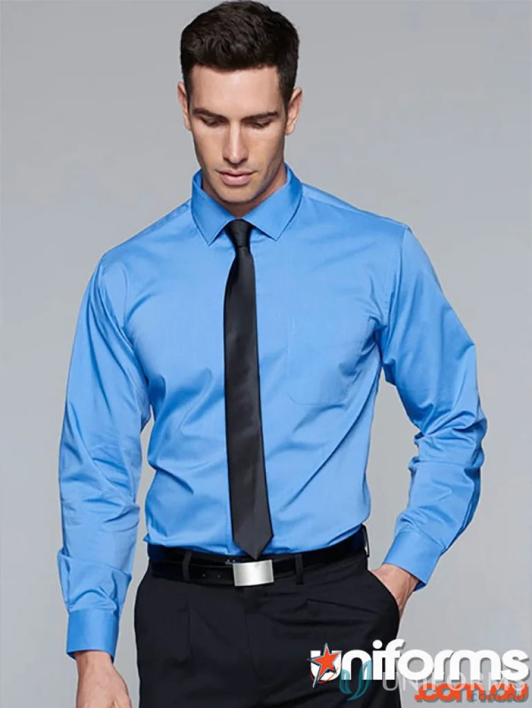 Mosman LS Shirt in blue dress shirt with black tie 1903L for stylish men