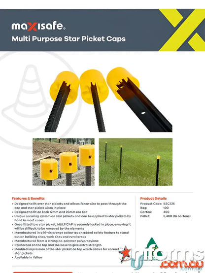 Yellow star picket caps for workwear and uniforms in the Multi Purpose Star Picket Caps collection