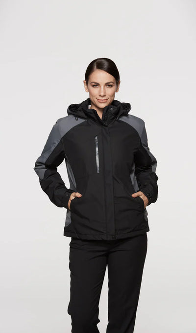 Napier lady jacket: black gray two-tone hooded padded lining coat