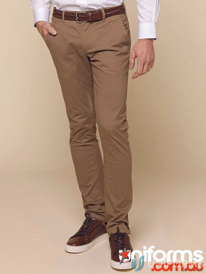 Brown Napier Mens Chino Pant with chain belt loop and coin fob pocket for men