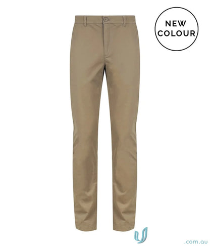 Khaki men’s chino pant with coin fob pocket and chain belt loop design