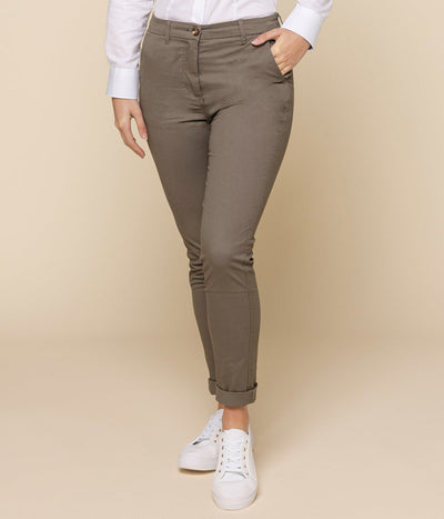 Napier womens modern chino pant in khaki, slim tapered leg, rolled cuffs