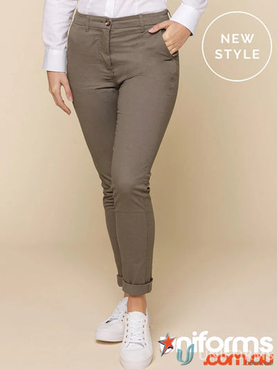 Olive green women’s modern chino with tapered leg and cuffed hem for Napier Pant