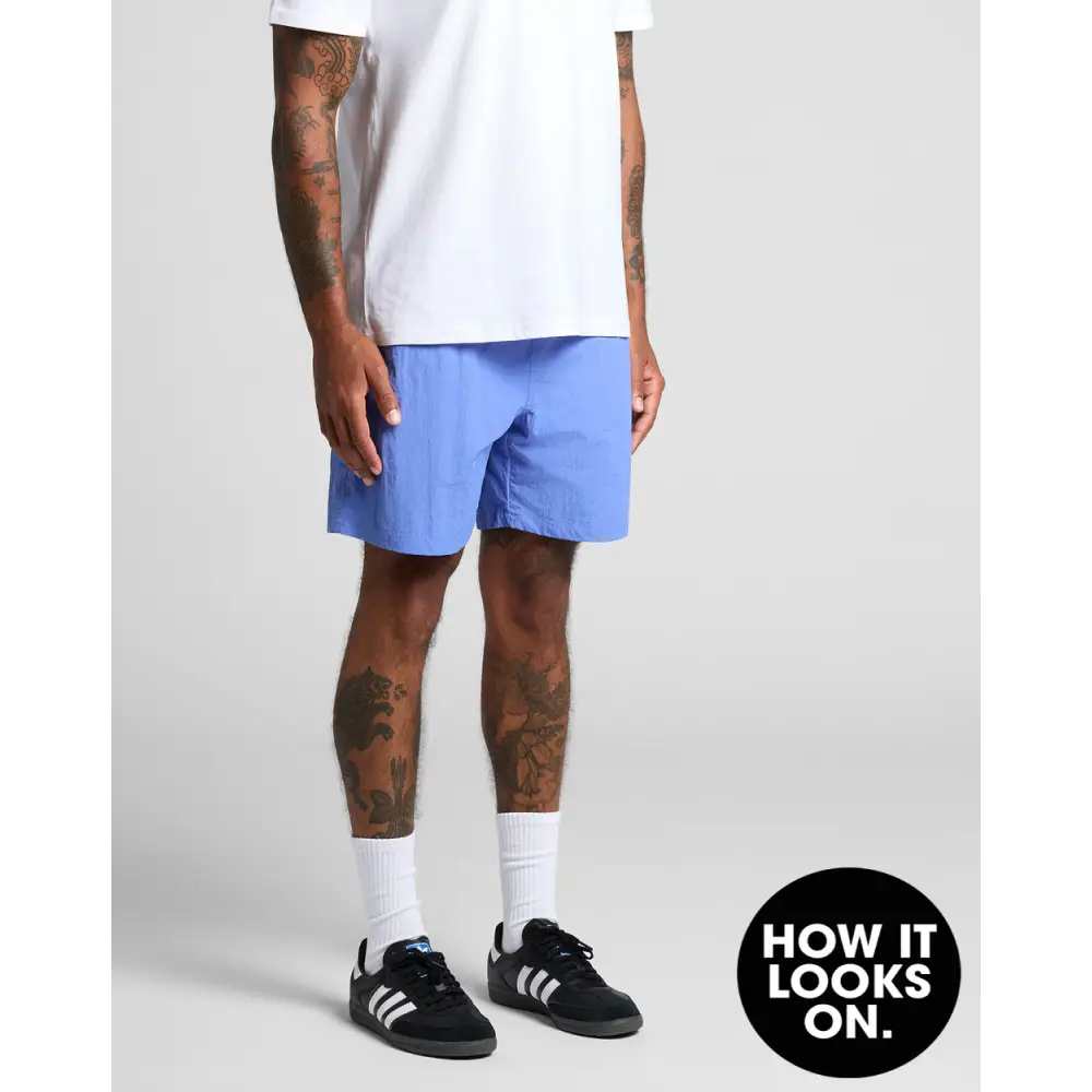 Blue Adidas Portsea swim shorts with white stripes