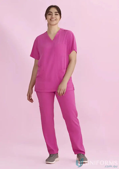 Unisex Pink Scrub Set NBCF Pink V-Neck Scrub Pant for National Breast Cancer awareness