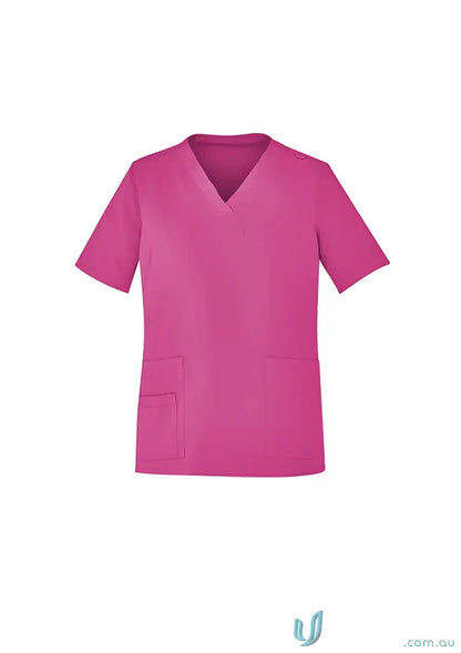 Pink V-neck scrub top NBCF Unisex Pink Scrub Top-cst250us for healthcare uniforms