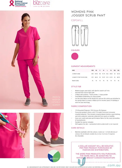 Pink jogger scrub pants from Bizcare Women’s Pink NBCF Scrub Pant - CSP241LL