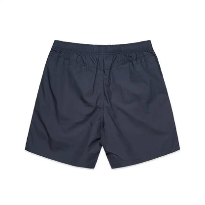 Navy blue Nemesis Beach Shorts with elastic waistband and drawstring