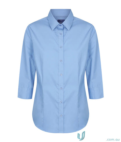 Light blue Nicholson Premium Poplin 3Q Shirt with easy iron silk protein finish