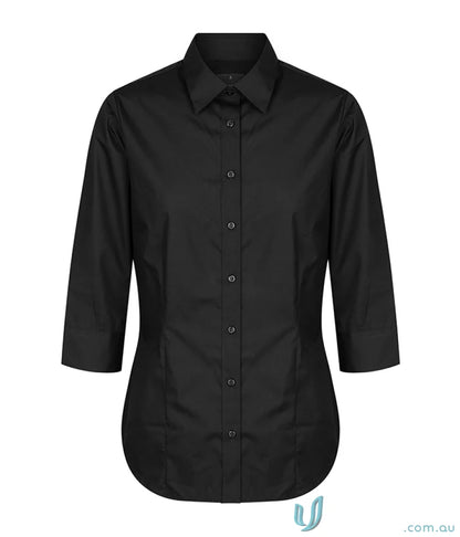 Black Nicholson Premium Poplin 3Q Shirt with easy iron and silk protein finish
