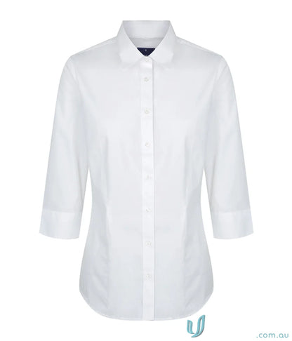 White Nicholson Premium Poplin 3Q Shirt with easy iron and silk protein finish