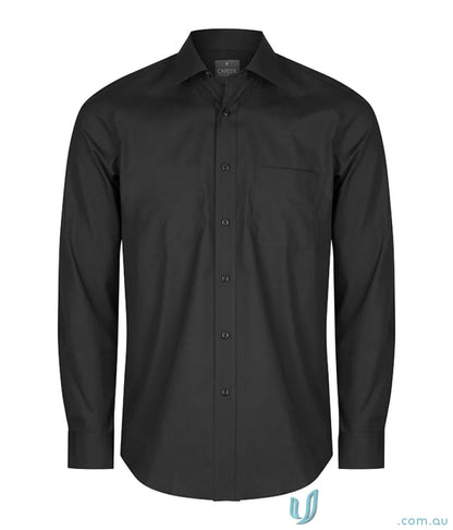 Nicholson Premium Poplin LS Shirt with contemporary fit in black long-sleeve poplin