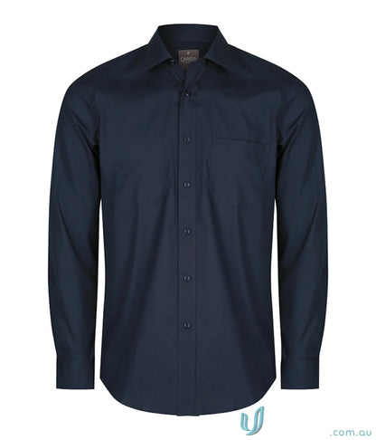 Navy blue Nicholson Premium Poplin Long Sleeve Shirt with contemporary fit