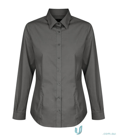 Gray Nicholson slim fit long sleeve premium poplin shirt with easy iron silk protein