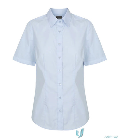 Light blue Nicholson Slim Fit Premium Poplin Shirt with easy iron silk protein fabric