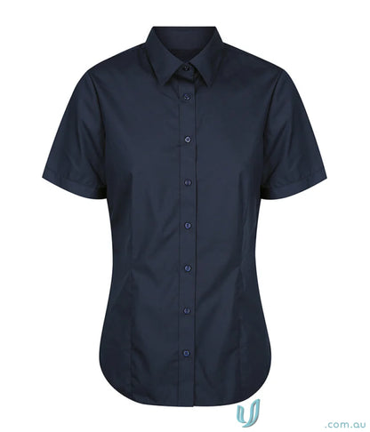 Navy blue Nicholson Slim Fit Premium Poplin Shirt with easy iron finish and silk protein