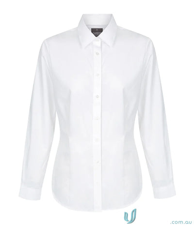 White Nicholson slim fit long sleeve premium poplin shirt with easy iron silk protein