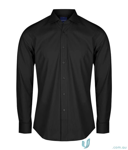 Black long sleeve Nicholson Slim Fit Premium Poplin Shirt for stylish office looks