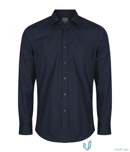 Navy blue Nicholson Slim Fit premium poplin long sleeve shirt for a sharp look