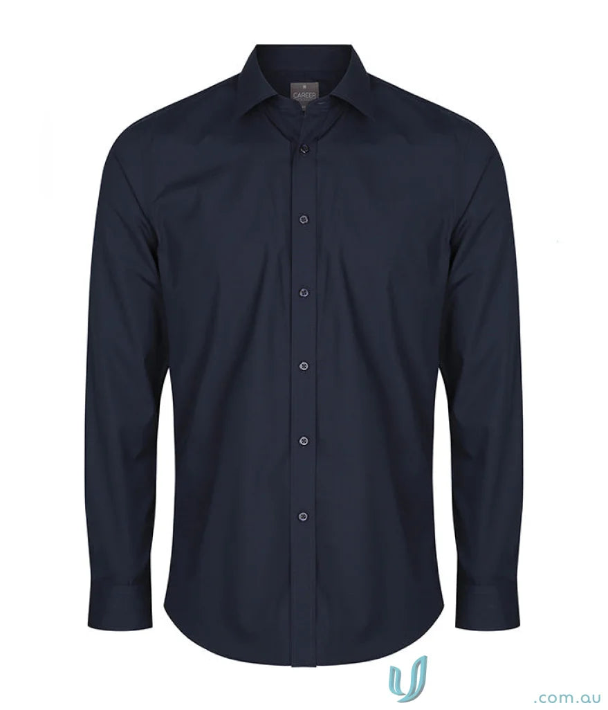 Navy blue Nicholson Slim Fit premium poplin long sleeve shirt for a sharp look