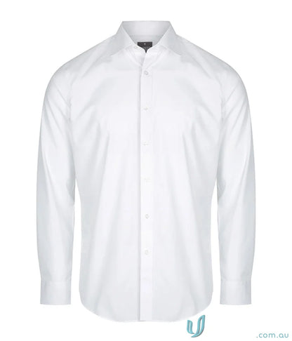 White Nicholson Slim Fit premium poplin shirt with long sleeves for a sleek look