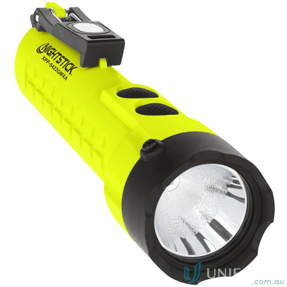 Yellow and black Nightstick Dual Light Flashlight with dual body switches and IP-67 waterproof design for close-up illumination
