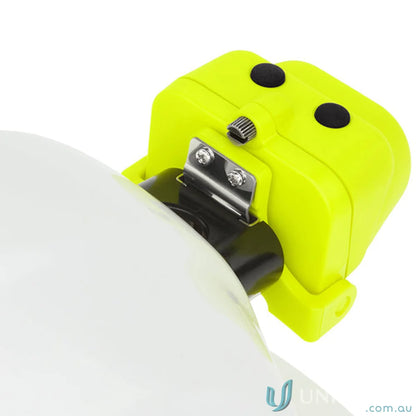 Yellow and white headlamp with clip mount, listed intrinsically safe, ideal for hard hat mounting bracket