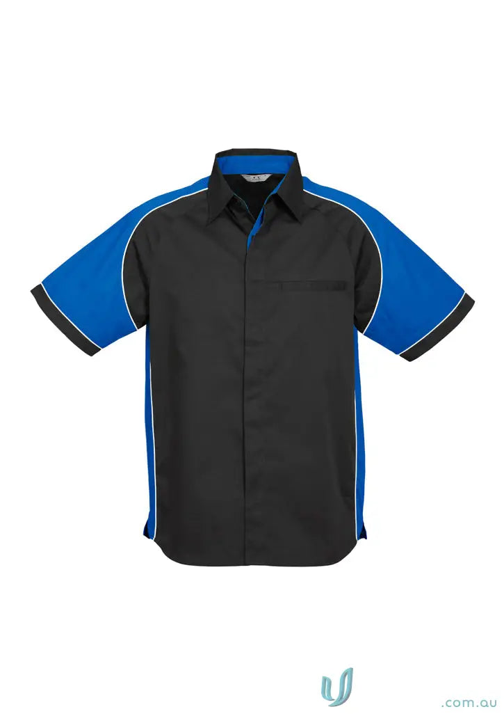 Black and blue Nitro Contrast Panel Shirt for work, stylish contrast panel shirt look