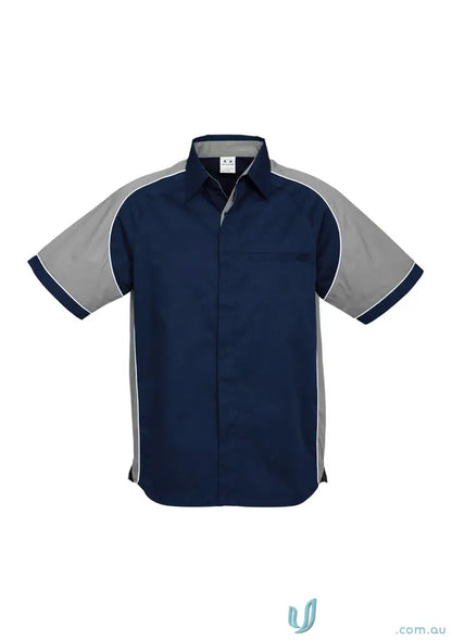 Navy and gray Nitro Contrast Panel Shirt with short sleeves, perfect workwear style